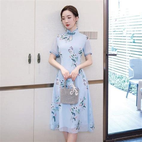 gucci sky blue chinese dress